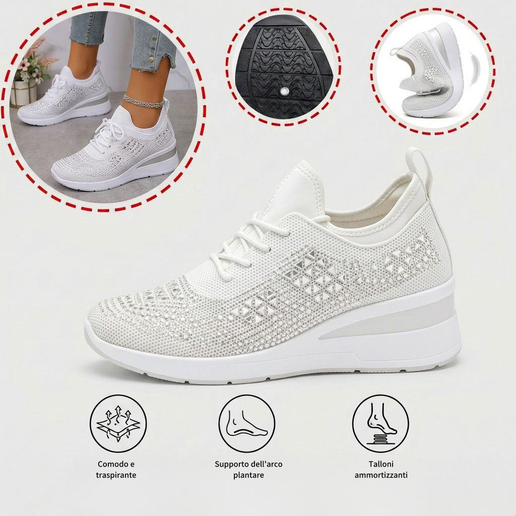 Scarpe casual versatili con strass — supporto dell’arco plantare, comfort e rialzo slanciante