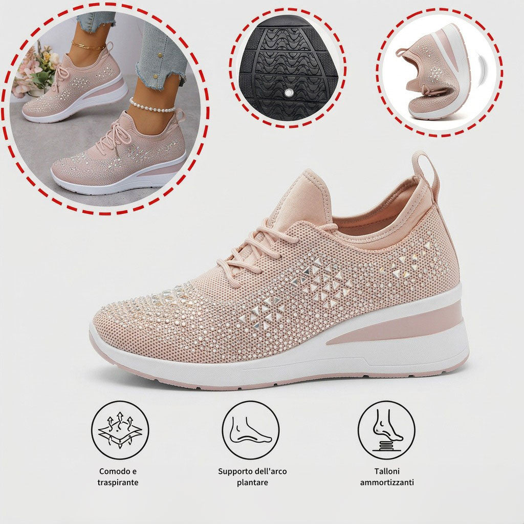 Scarpe casual versatili con strass — supporto dell’arco plantare, comfort e rialzo slanciante