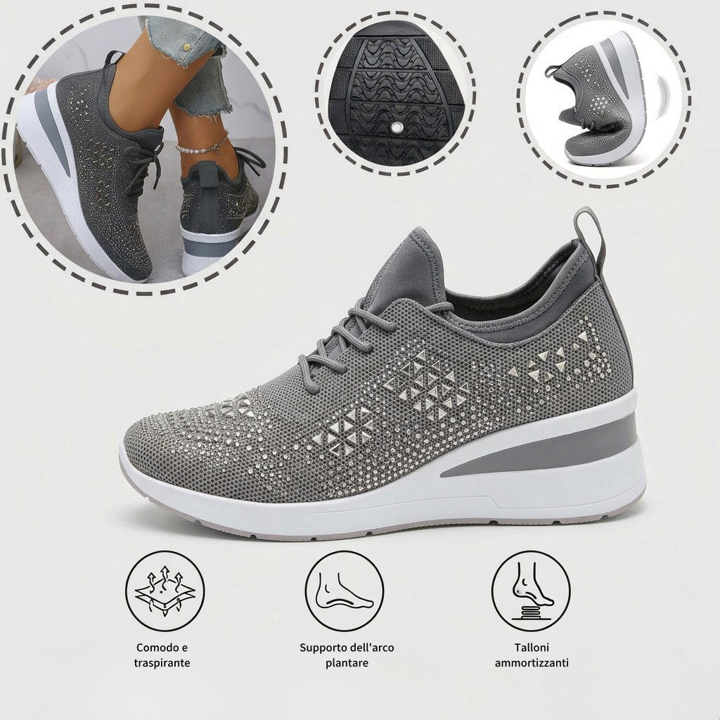 Scarpe casual versatili con strass — supporto dell’arco plantare, comfort e rialzo slanciante