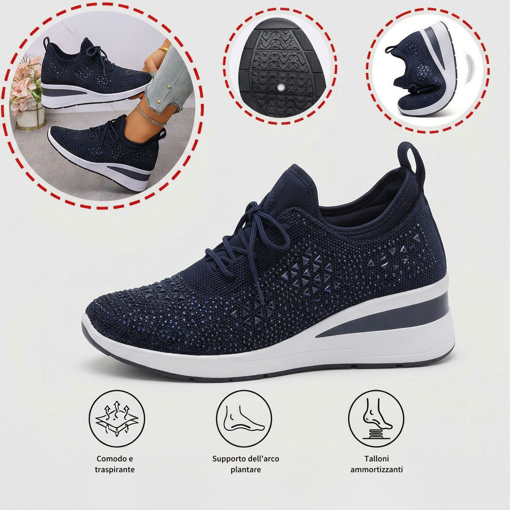 Scarpe casual versatili con strass — supporto dell’arco plantare, comfort e rialzo slanciante