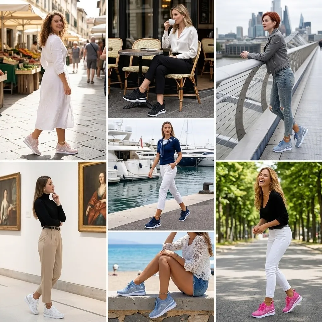 Scarpe casual versatili con strass — supporto dell’arco plantare, comfort e rialzo slanciante